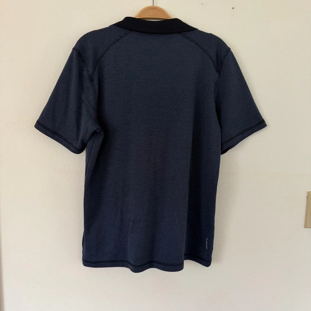 The North Face Mens FlashDry Polo Shirt Navy Blue Stripe Snap Button Medium